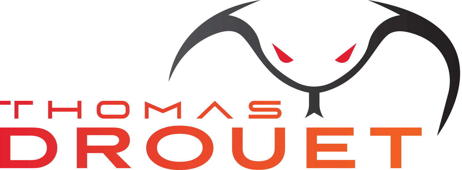 Logo with text 'Thomas Drouet' and a stylized red and black design above the name.