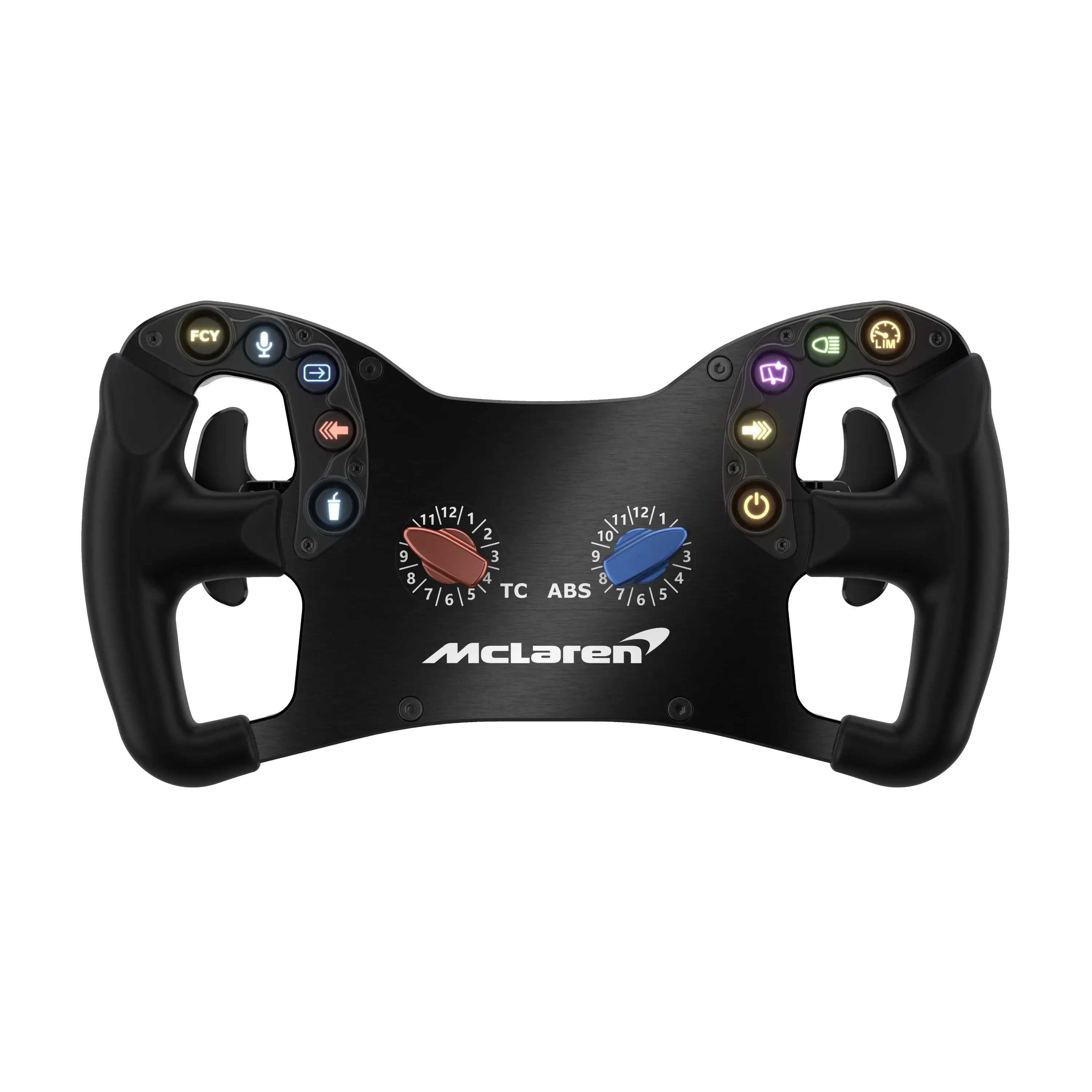 Ascher Racing McLaren Artura GT4 steering wheel with 300mm diameter and USB connection for PC.