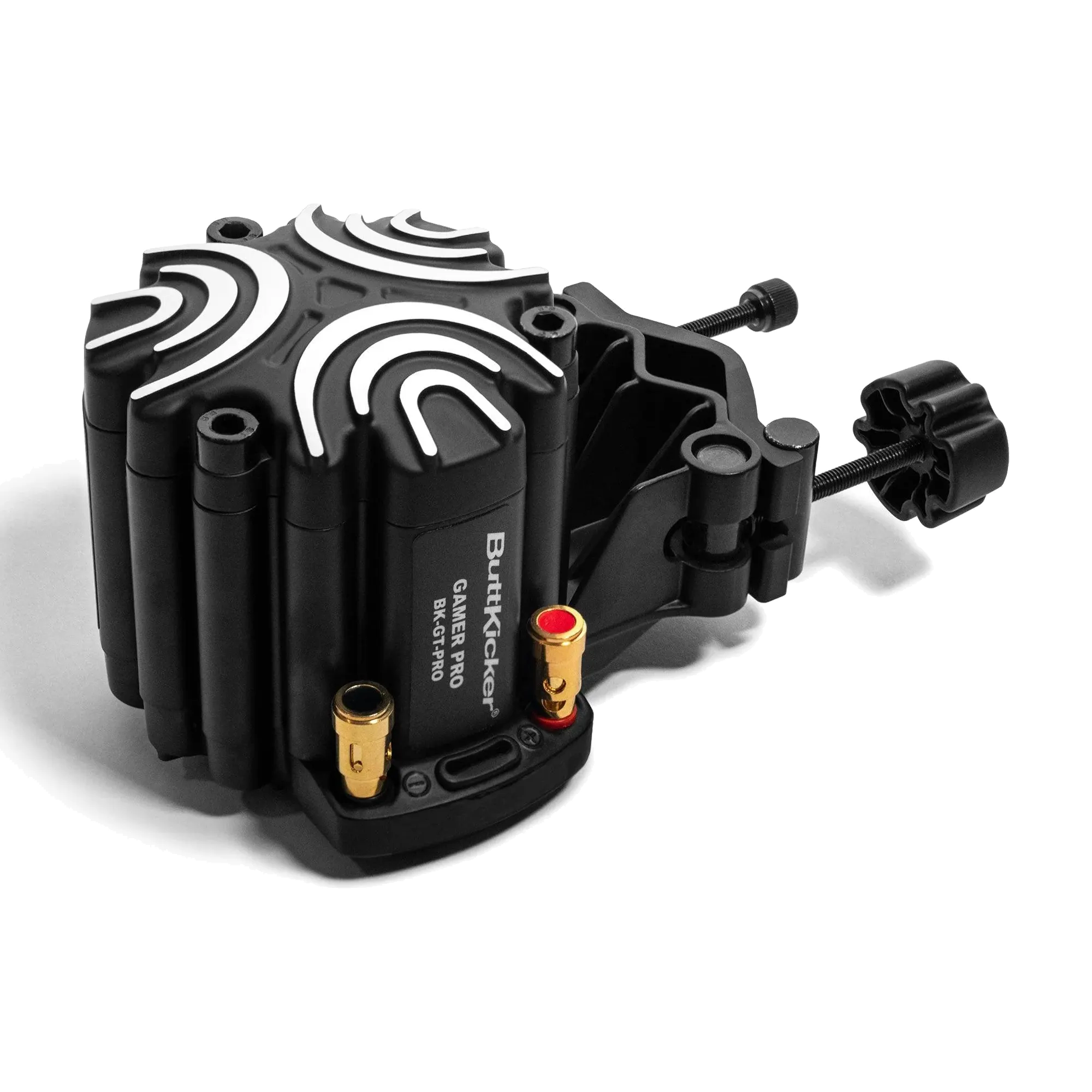 ButtKicker Gamer PRO haptic feedback transducer with universal clamp for sim rigs