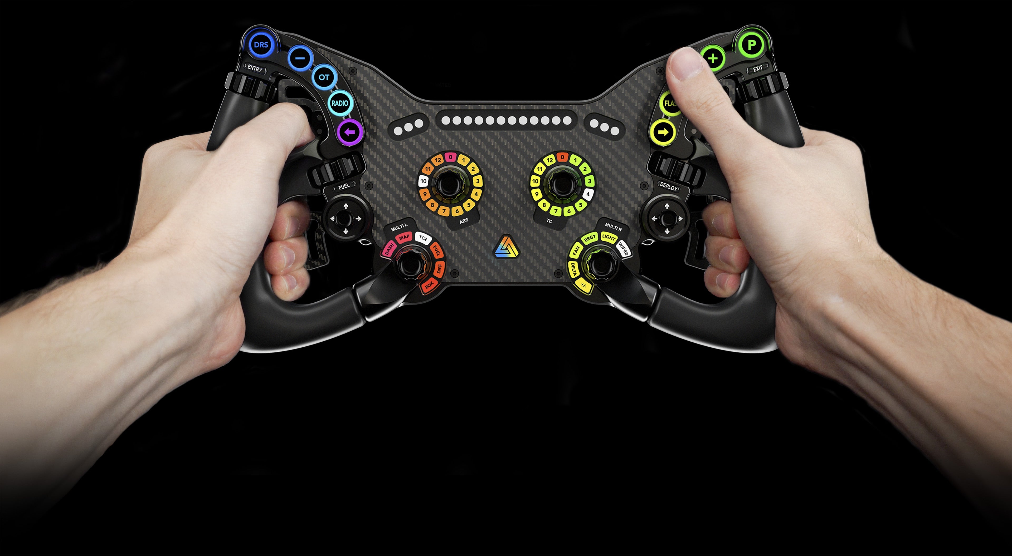 BavarianSimTec Delta PULSE in hands - all controls within thumb reach