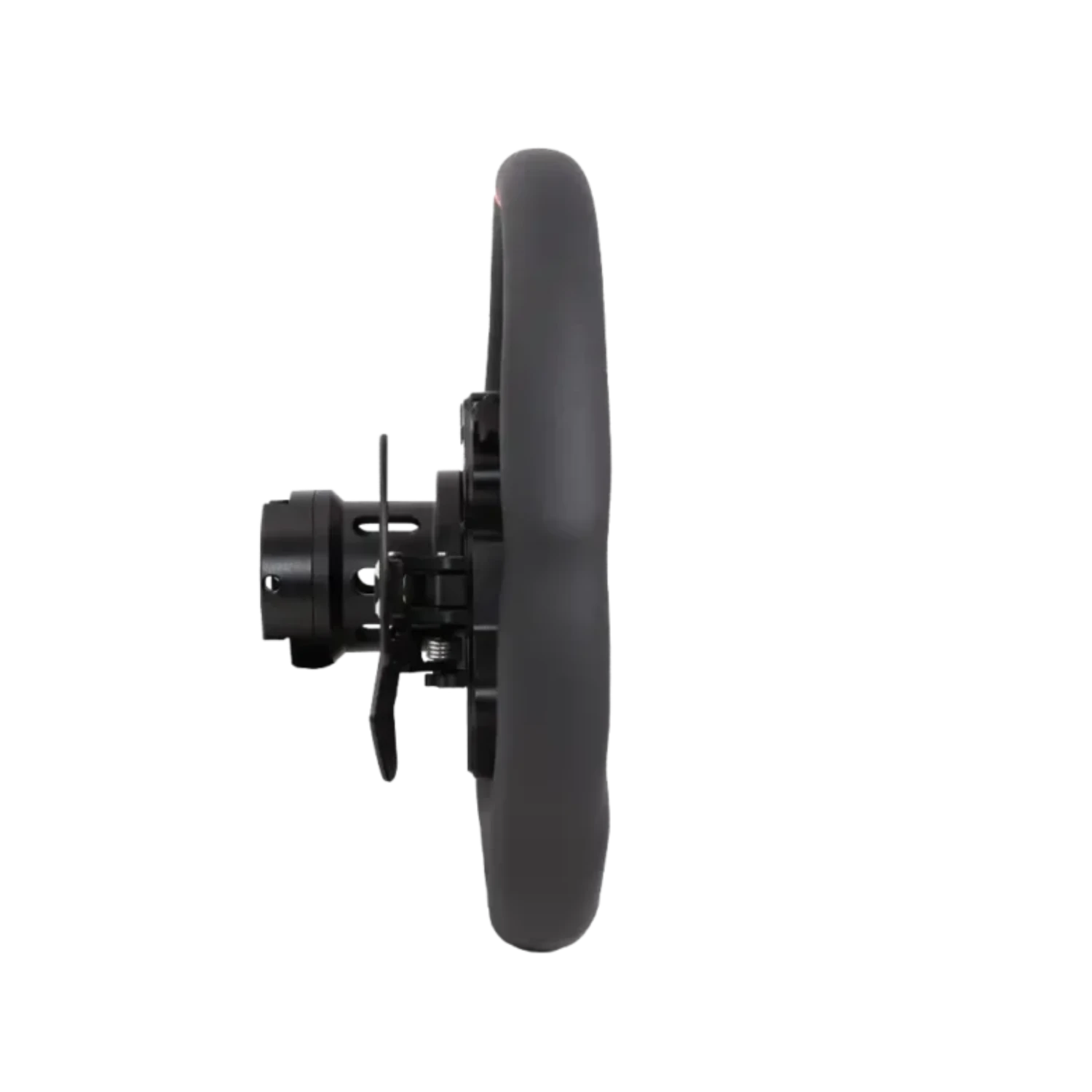 Side view of Simucube Valo GT-23 Leather Version sim racing wheel with premium leather grip and magnetic shifters for motorsports