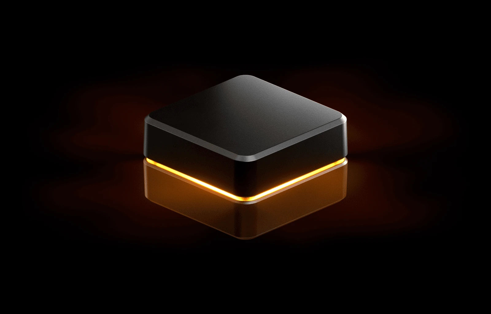 Black and gold illuminated square object on dark background