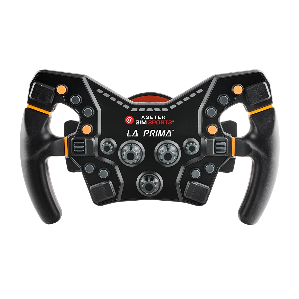 Asetek La Prima™ Formula Steering Wheel with customizable buttons for ultimate racing simulation experience.