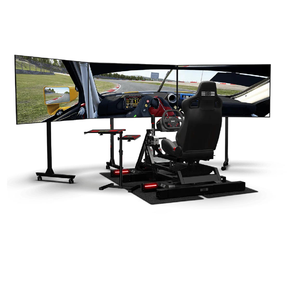 The Next Level Racing GTSeat Add-on transforming Wheel Stand 2.0 into a GT-style cockpit for enhanced sim racing experience.