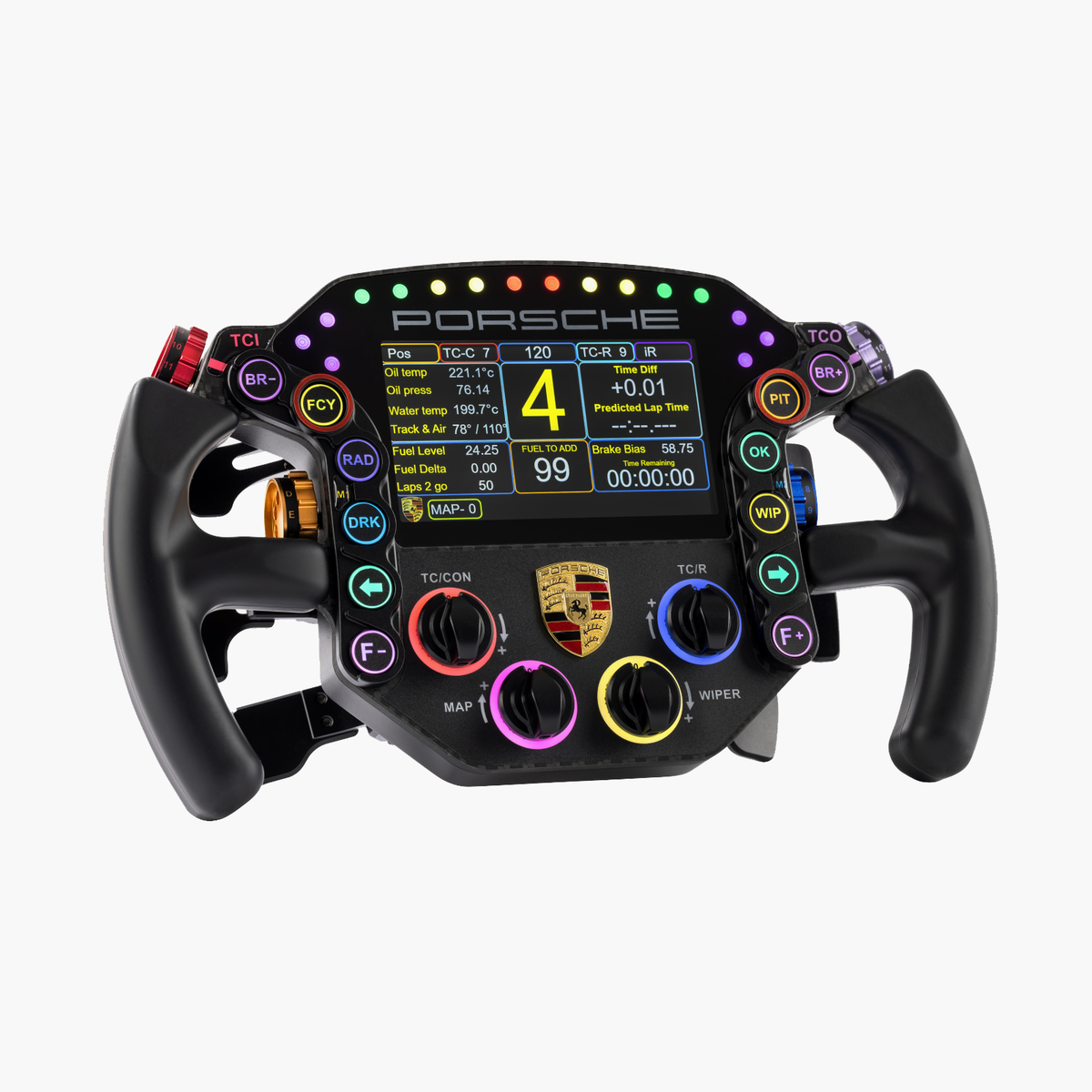 Sim-Lab Porsche 911 RSR sim racing steering wheel - side profile with shifter and clutch paddles