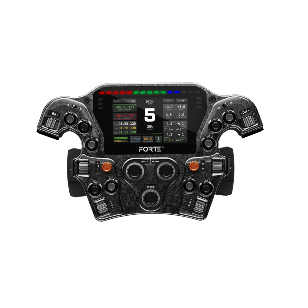 Asetek Forte Formula Pro all-aluminium buttons, encoders and Kinky switches - front view