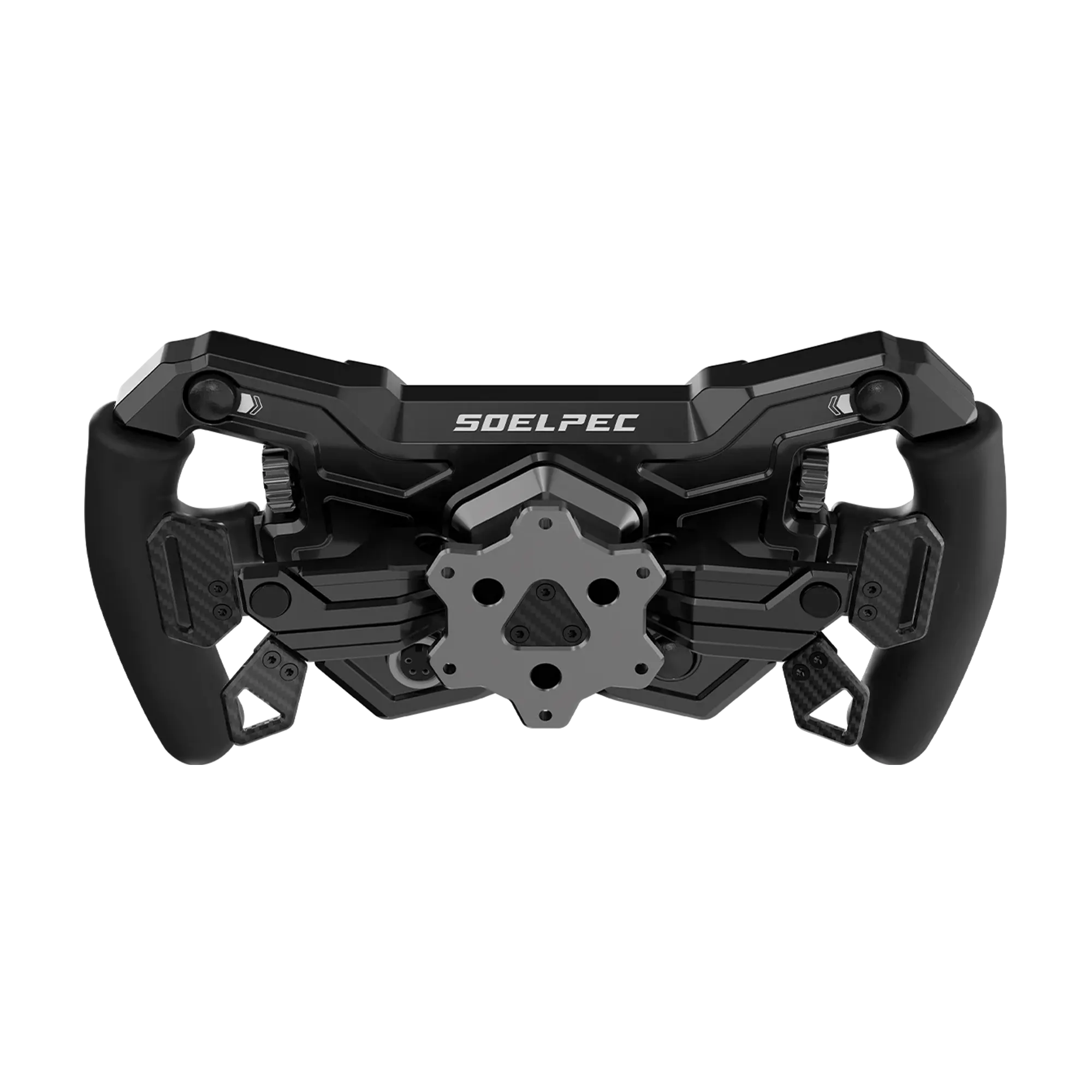Alt Tag: SOELPEC Spectra LT 302mm formula-style steering wheel with dual clutches, magnetic shifters, 17 buttons and carbon fiber center