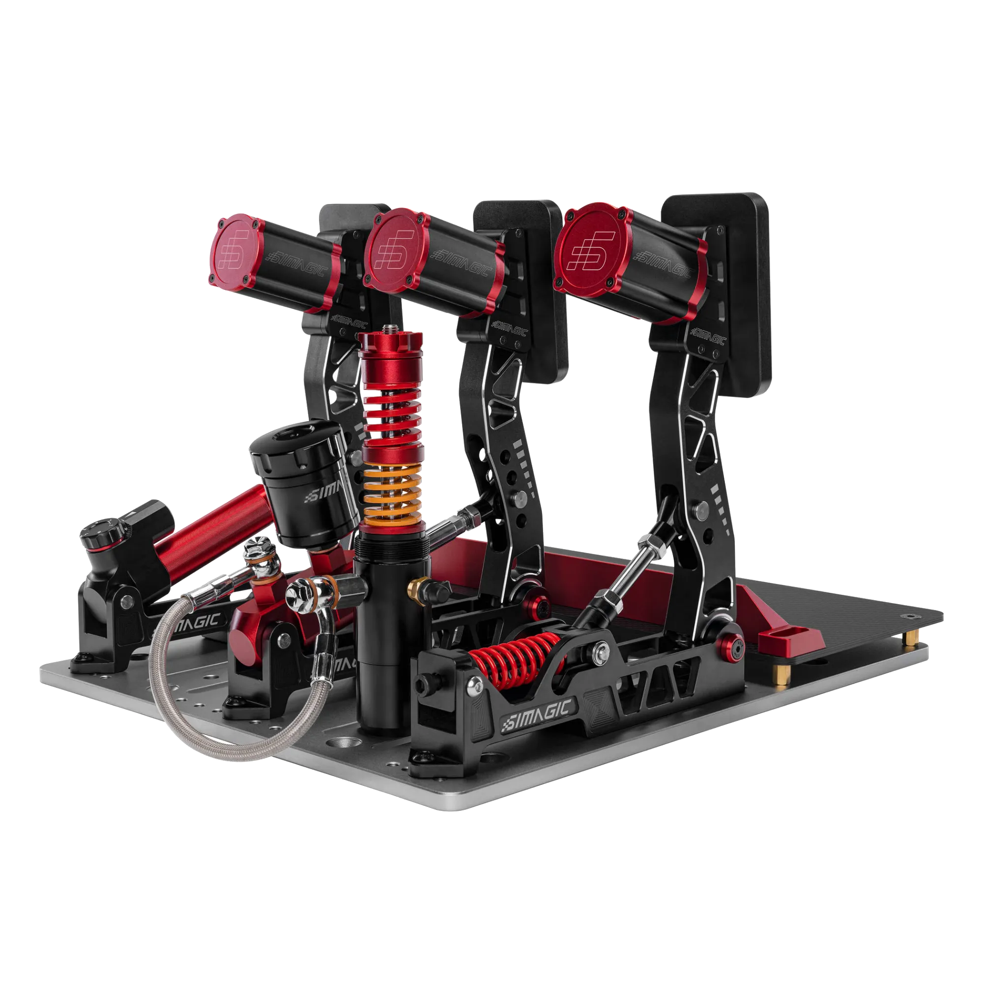 Simagic Haptic Bracket for P2000 pedal set showcasing haptic modules for enhanced racing simulation experience