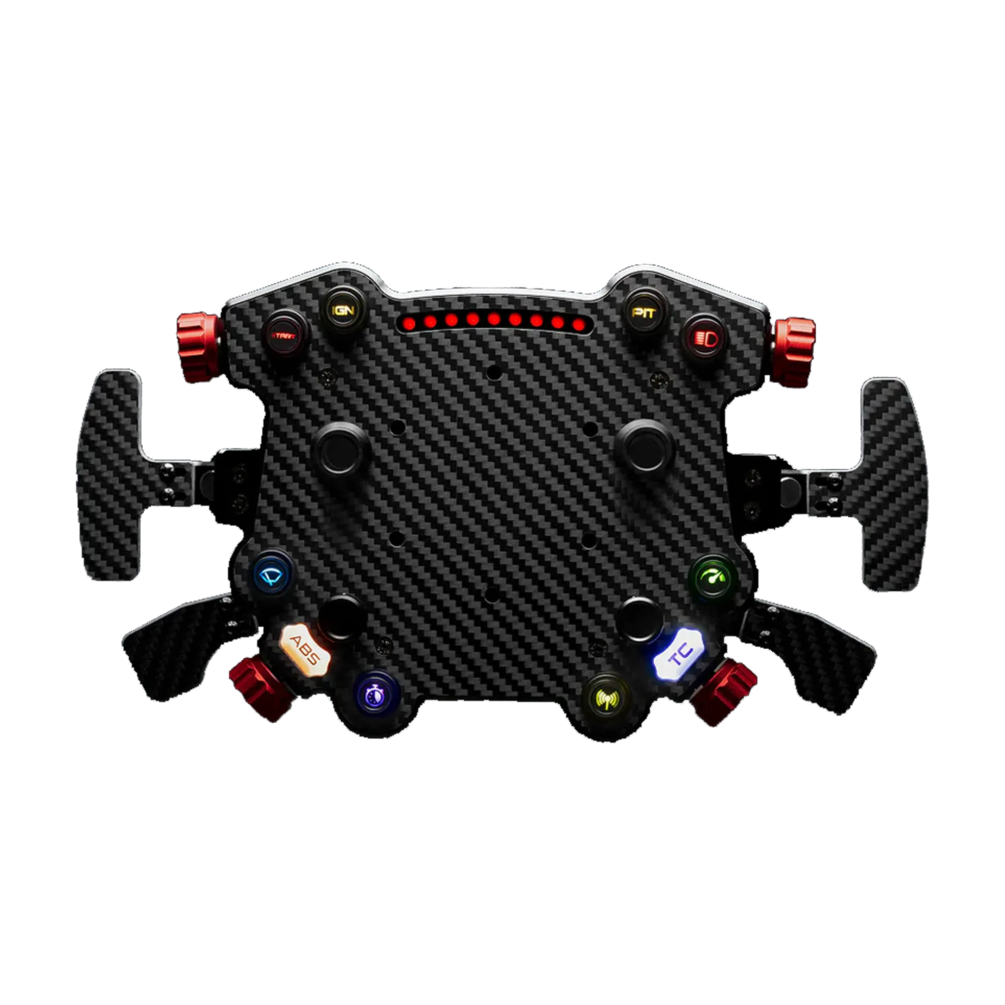 Simagic GT Pro Hub(K) with carbon fiber front, LED lights, and customizable buttons for GT, rally, and drift car racing.
