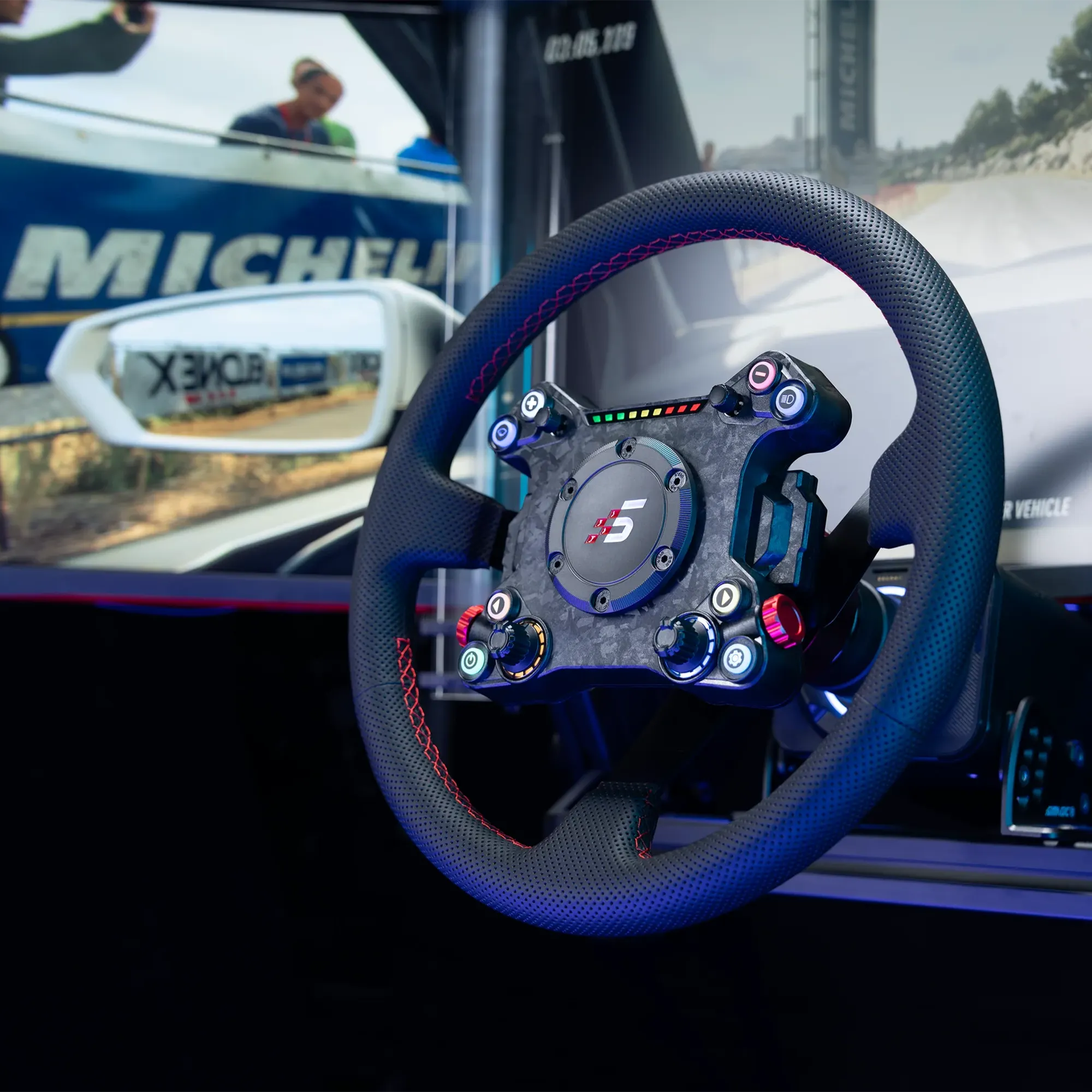 Simagic NEO X 350W Drift steering wheel with RGB buttons, paddle shifters, and LED encoders, ideal for drift simulation.