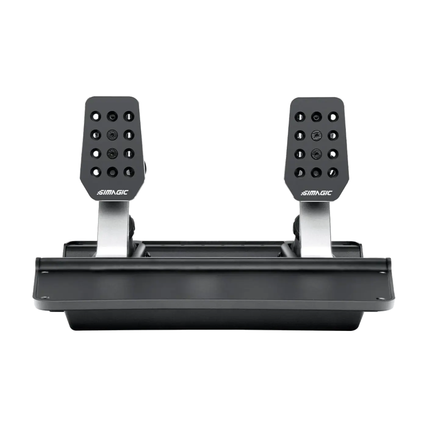 Simagic P500 pedals with dual sensor system for superior control in sim racing, featuring adjustable pedal travel for realism.