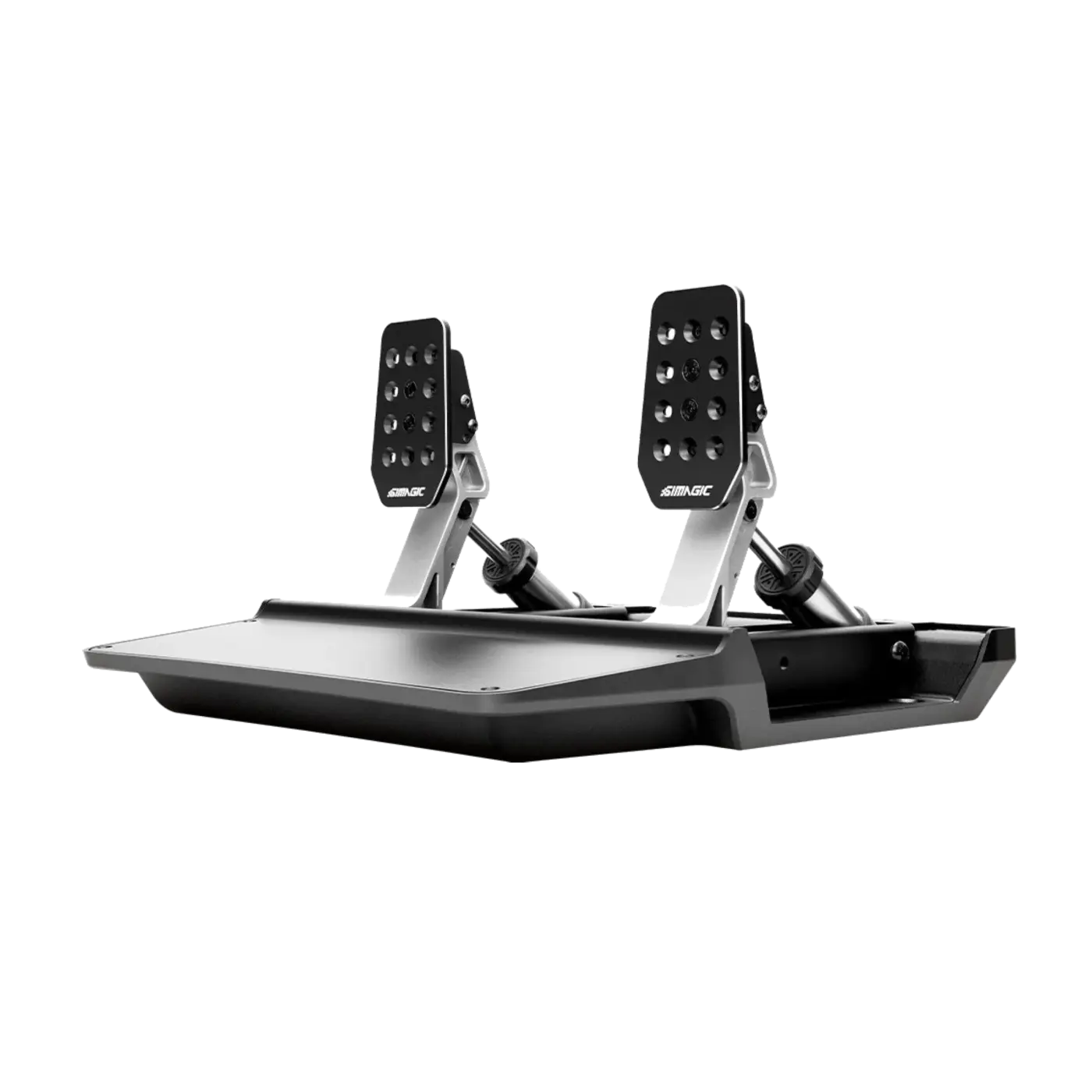 Simagic P500 Pedals with dual sensor system, featuring 100kg loadcell brake and Hall sensors for throttle and clutch.