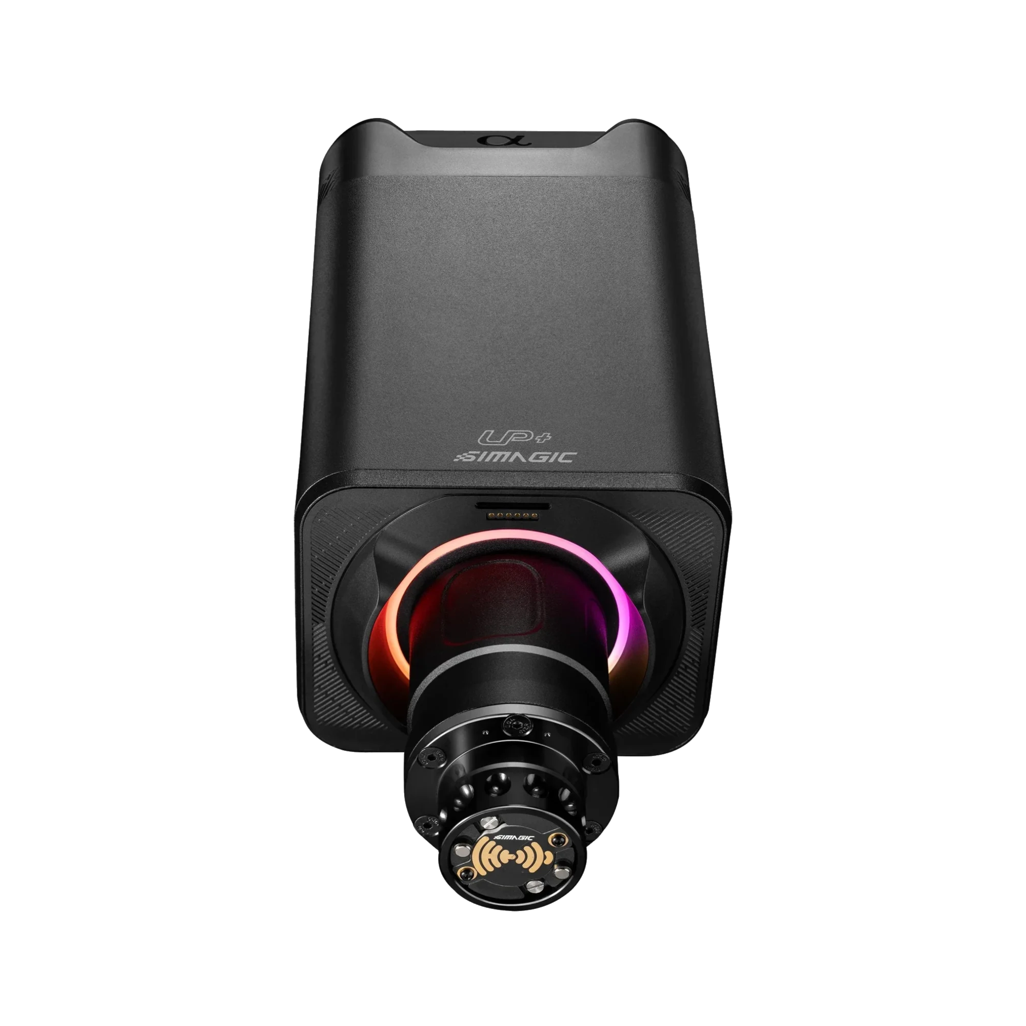 Simagic Alpha EVO Pro sim racing wheel with 18Nm torque for smooth, detailed, cogging-free force feedback.