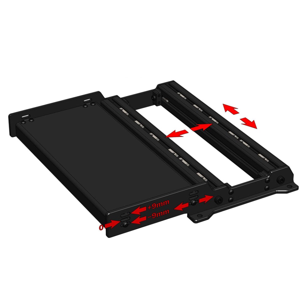Simtrecs ProPedal Baseplate with adjustable heel plate and CNC machined aluminum construction, suitable for profile rigs like Sim-Lab P1-X.