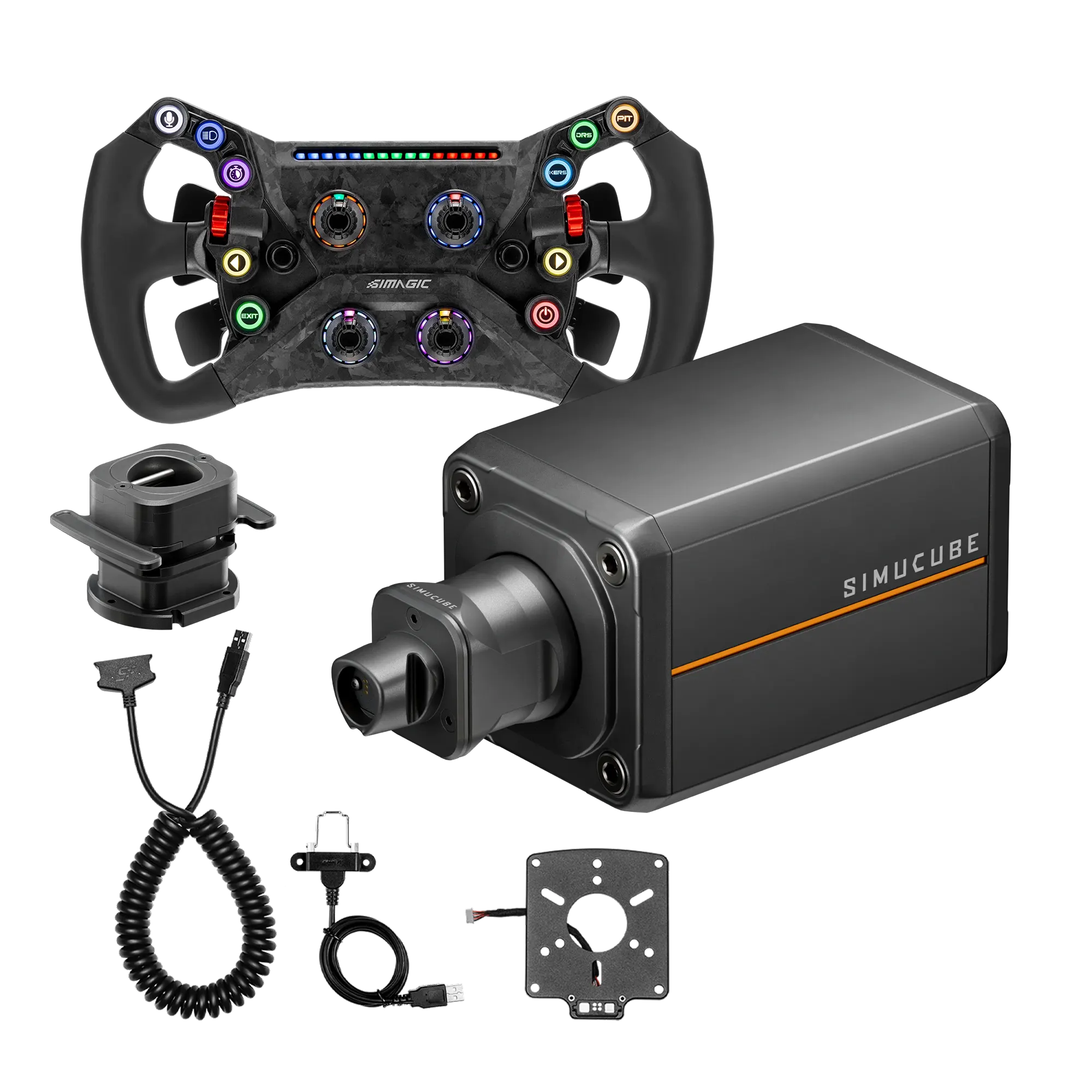 Simucube 3 Pro + Simagic GT Neo featuring a 25 Nm wheelbase and ergonomic GT wheel for enhanced force feedback in sim racing.