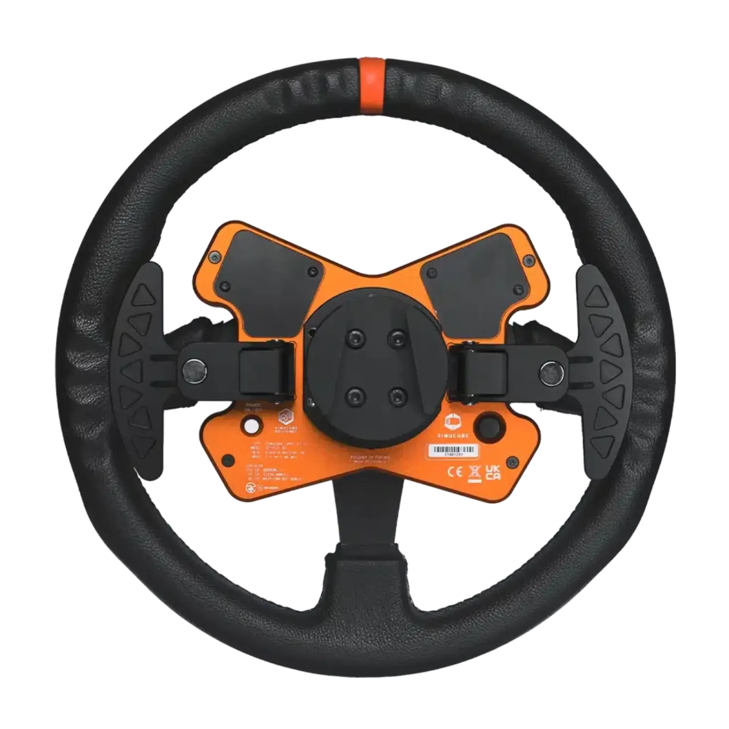 Simucube Tahko Round Black Edition steering wheel with premium leather grip and magnetic shifters, ideal for rally and drifting.