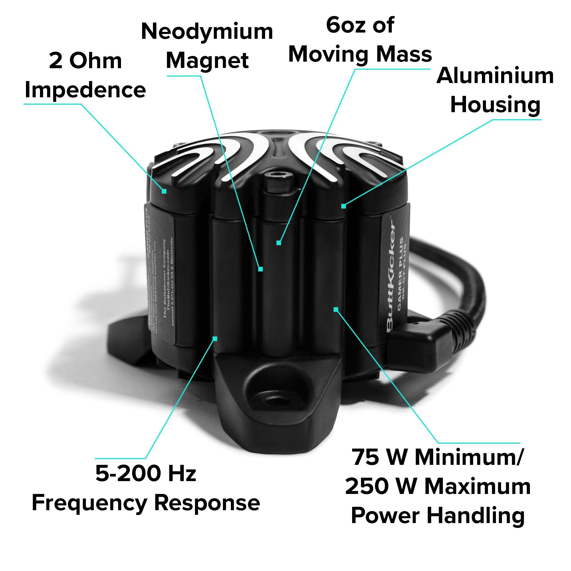 ButtKicker Gamer Plus haptic transducer with Universal Clamp - magnetically suspended piston design