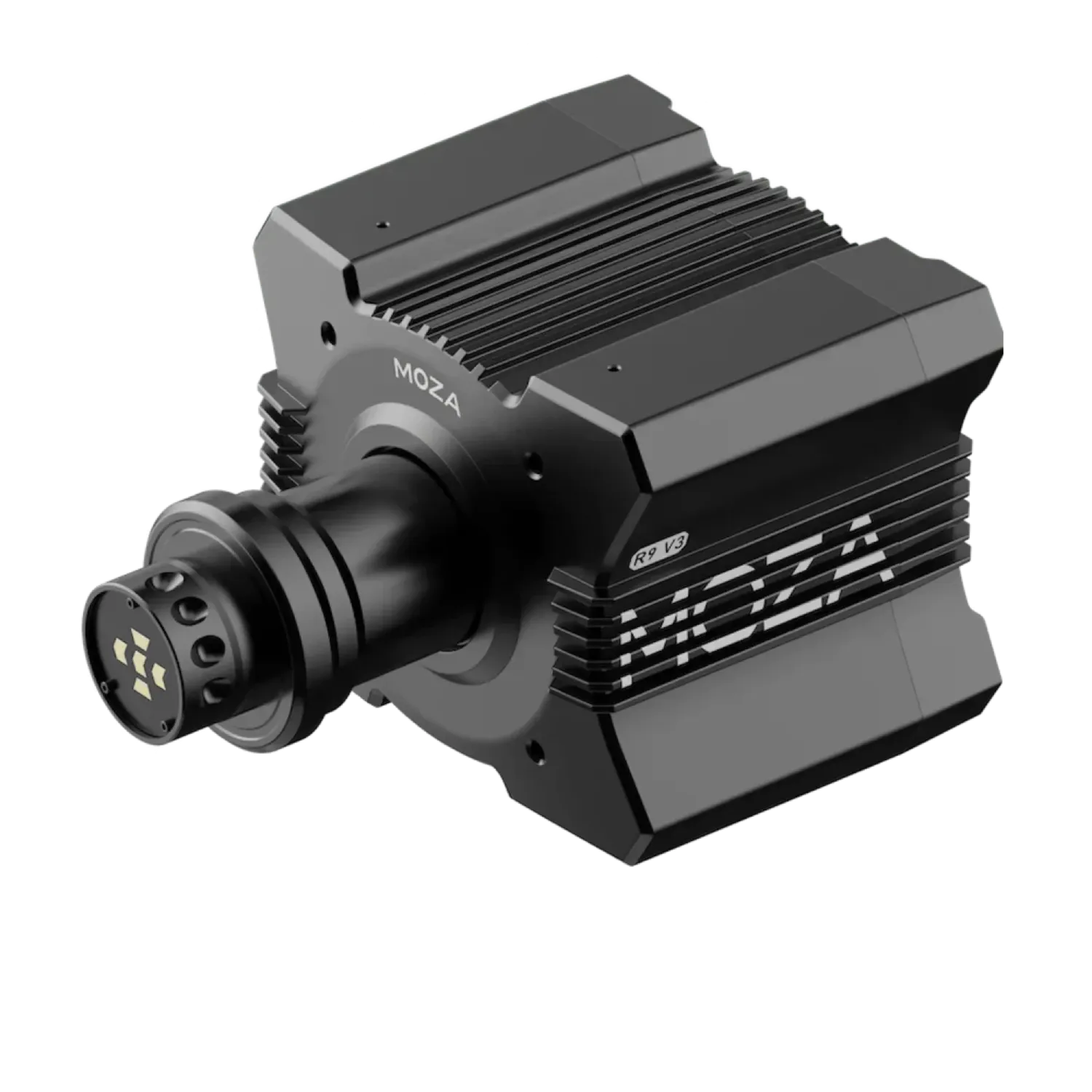 Moza R9 v3 direct-drive servo motor with 9 Nm torque for sim racing, featuring iRacing 360Hz mode and 21-bit magnetic encoder.