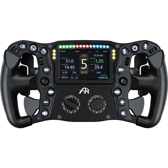 Ascher Racing Ultimate Black Edition sim racing wheel - 300 mm, integrated 4-inch dashboard, 21 RGB LEDs, USB