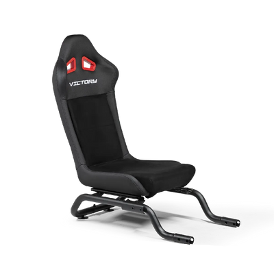 The Next Level Racing Victory Seat Add-On for Wheel Stand Lite 2.0 showing ergonomic design and steel frame support.