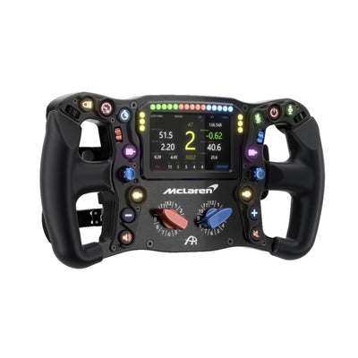 Ascher Racing McLaren Artura Ultimate steering wheel with 4-inch display and touch operation, USB connection for PC, 300mm diameter.