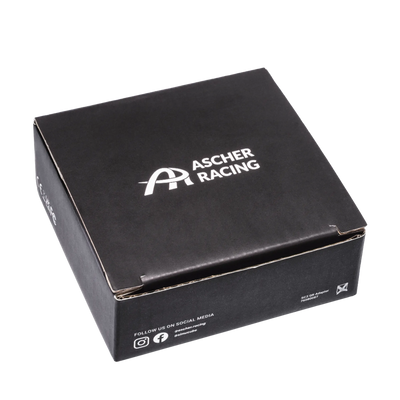 Packaging box of Ascher Racing Simucube 3 Quick Release Mounting Adapter, CNC machined aluminum with hardware included.