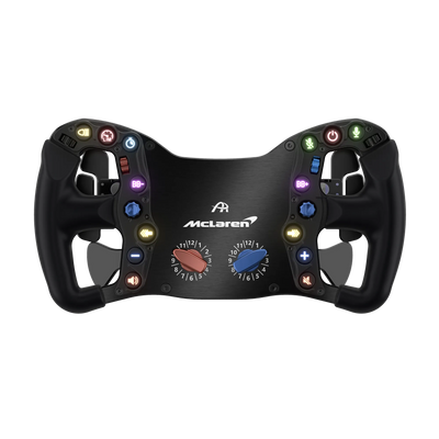 Ascher Racing McLaren Artura Pro racing wheel with 300mm diameter and official SimHub integration.