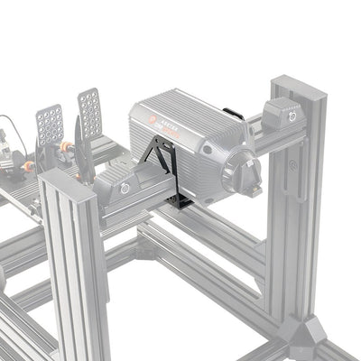 Asetek SimSports® Side Mount with Tilt attached to sim racing rig, showcasing adjustable wheelbase positioning.