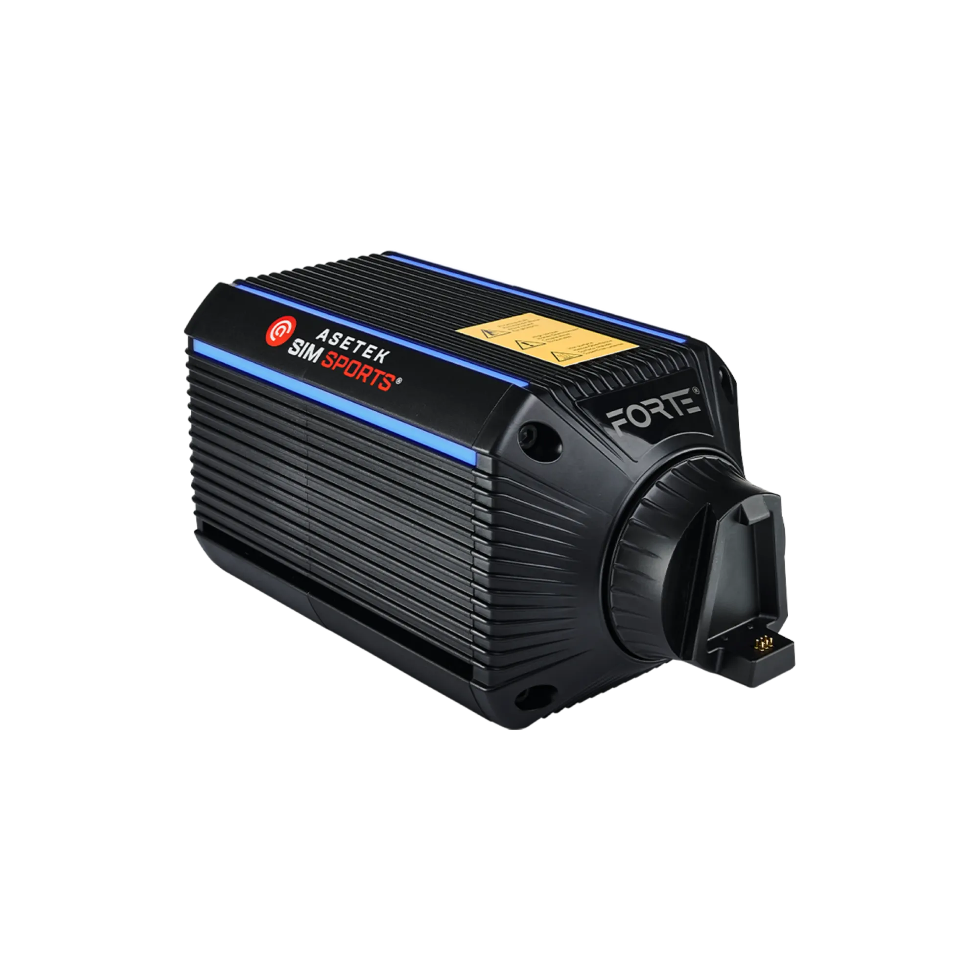 Asetek Sim Sports black gaming hardware with logo, featuring advanced design and technology for immersive racing simulation.