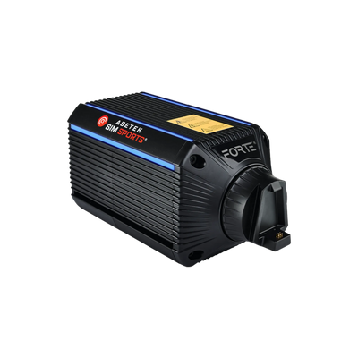 Asetek Sim Sports black gaming hardware with logo, featuring advanced design and technology for immersive racing simulation.