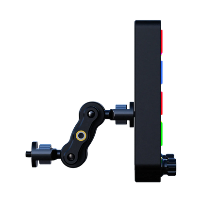 BavarianSimTec Control Center with Magic Arm, CNC machined 6061 aluminium, backlit pushbuttons, multifunction encoder, USB-C ports.