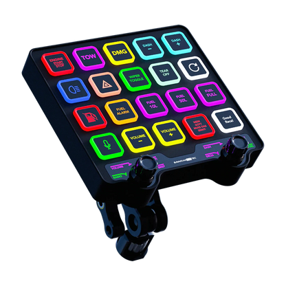 BavarianSimTec Control Center with CNC machined aluminum, backlit buttons, multifunction encoder, and USB-C ports.