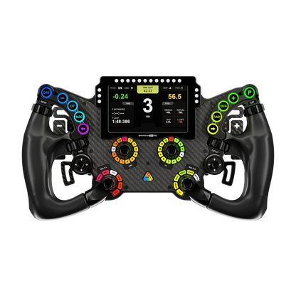 BavarianSimTec Delta PRO racing wheel with ergonomic grips and customizable features for immersive sim racing experience
