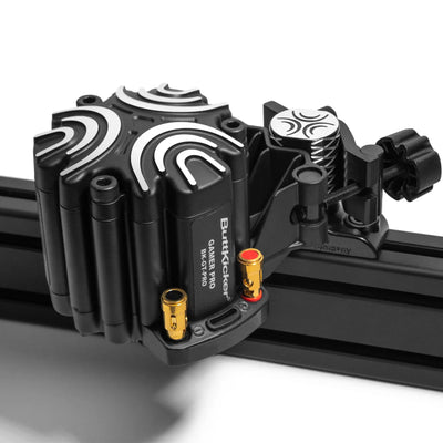 ButtKicker Gamer PRO haptic feedback system on sim rig setup