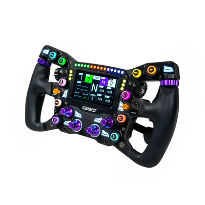 Conspit MAX 01 sim racing wheel with 4-inch display and RGB lighting for serious racers