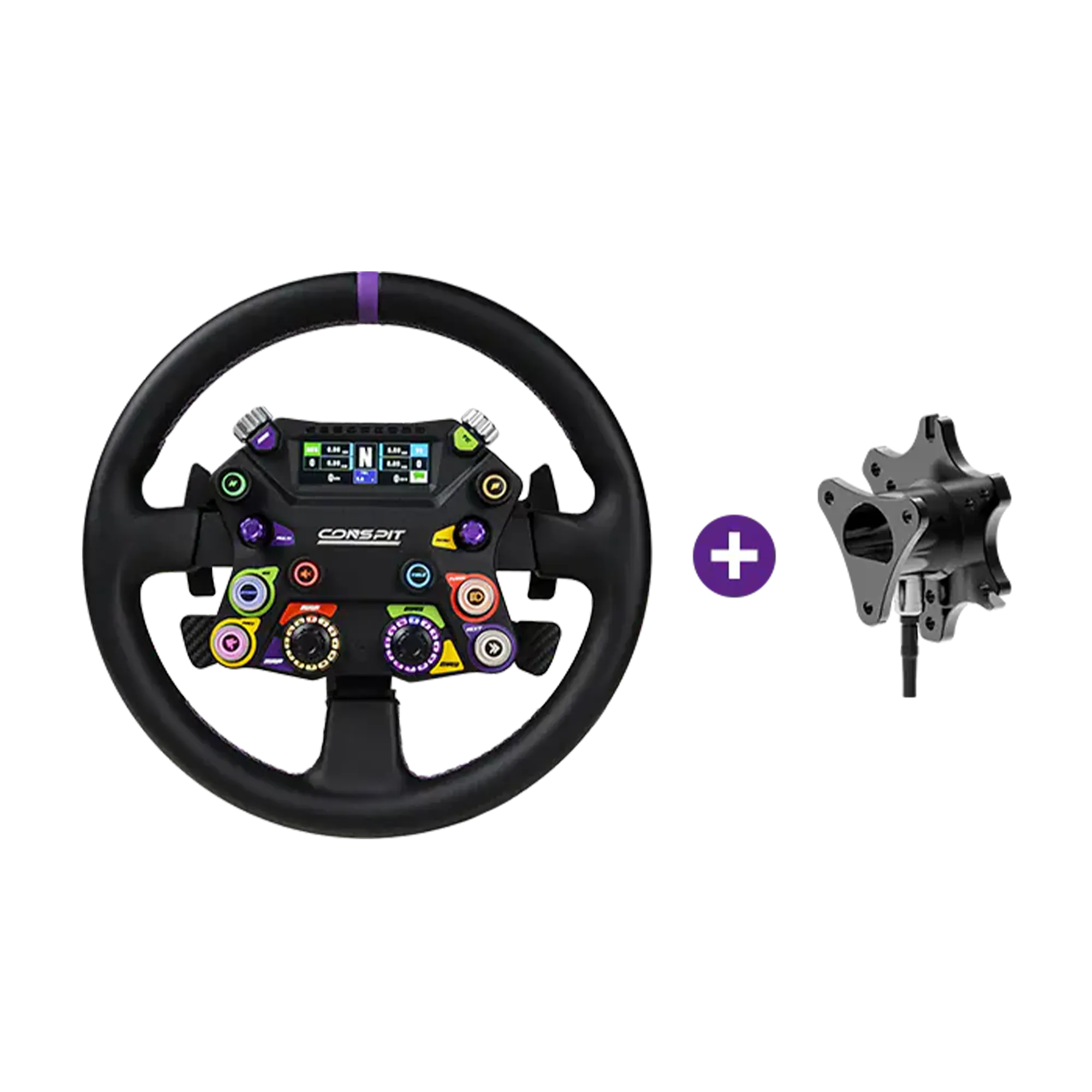Závodní volant Conspit 310 APEX (CDR) s LCD telemetrickým displejem a konfigurovatelnými LED pro přizpůsobený herní zážitek.