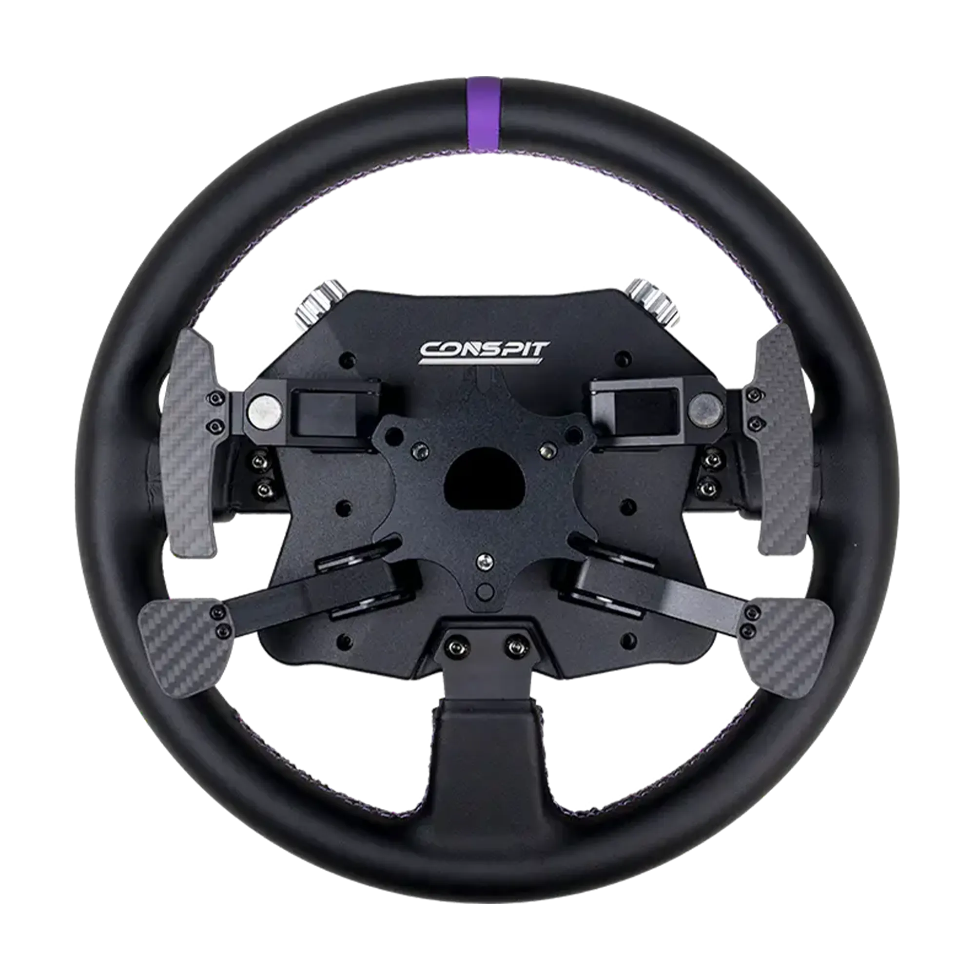Celokovový volant Conspit 310 APEX (CDR) s telemetrickým displejem, LED, přemapovatelnými vstupy a magnetickými pádly pro závodní simulace.