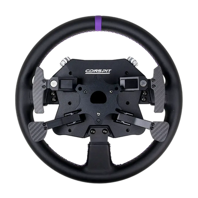 Celokovový volant Conspit 310 APEX (CDR) s telemetrickým displejem, LED, přemapovatelnými vstupy a magnetickými pádly pro závodní simulace.