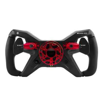 Cube Controls Mercedes-AMG – GT Edition SIM Wheel with RGB buttons, sim racing accessory, ergonomic grips, black and red design.