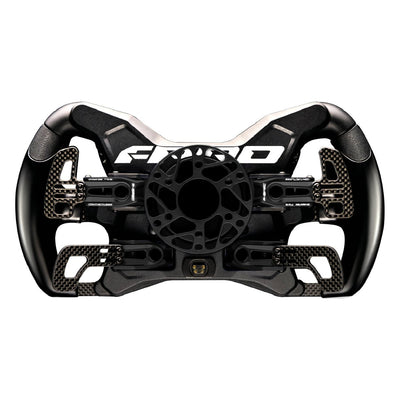 Cube Controls F-Pro wheel with carbon fiber plate, Bluetooth, USB, and Q-Conn connector, 282mm grip, 40-hour battery, free iRacing offer