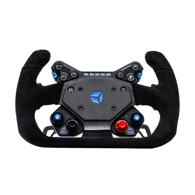 Cube Controls GT PRO V2 Zero suede racing wheel with USB and Bluetooth connectivity, carbon fiber front plate, and aluminum chassis.