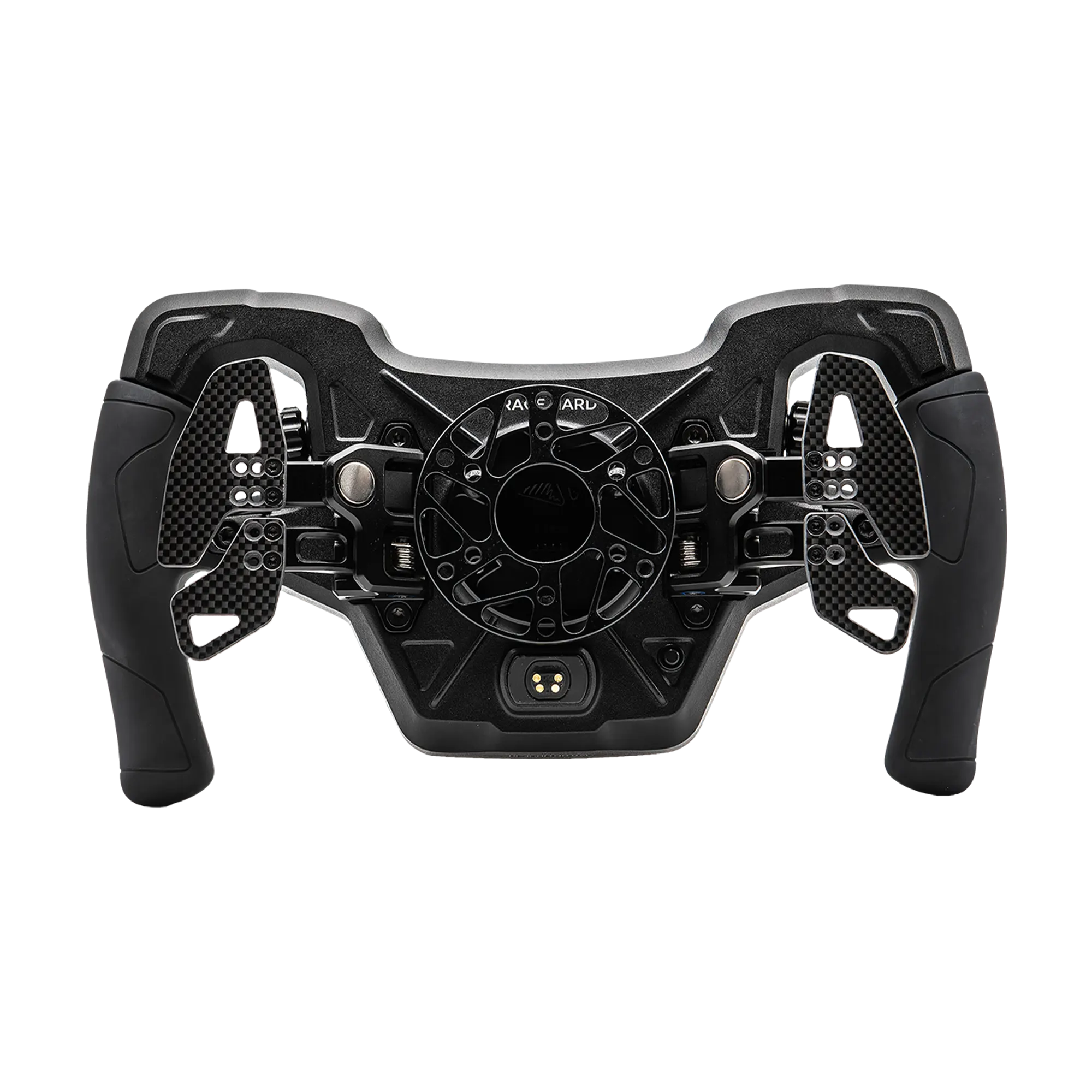 Sim racing volant Cube Controls Astra s čelní deskou z uhlíkových vláken a ergonomickými silikonovými gripy