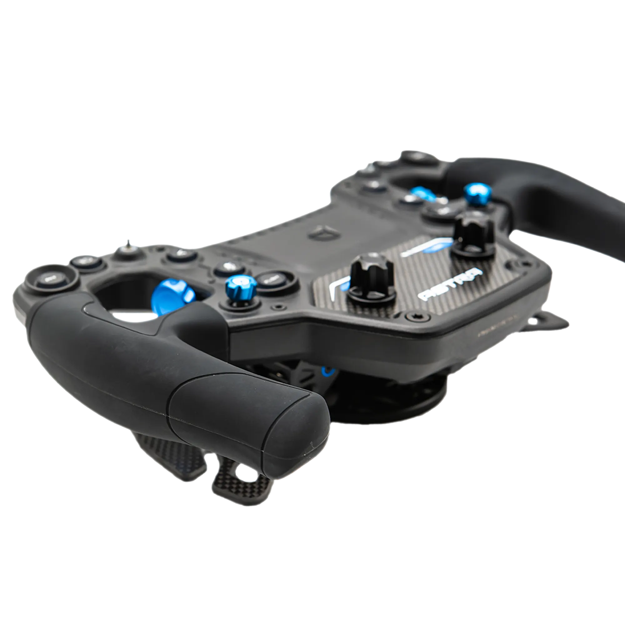 Sim racing volant Cube Controls Astra s čelní deskou z uhlíkových vláken, hliníkovým tělem a přizpůsobitelnými RGB tlačítky pro ještě lepší výkon.