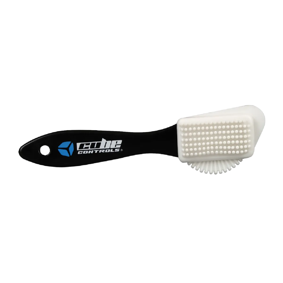Cube Controls Suede Brush with brass bristles and rubber back for cleaning and maintaining suede steering wheels.