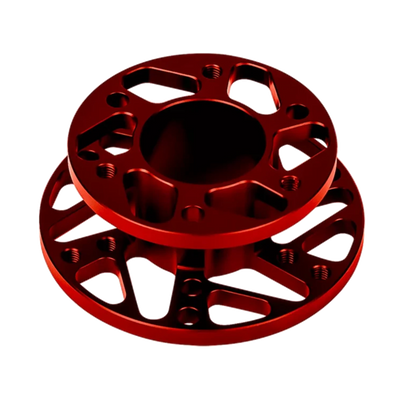Cube Controls Universal Main Hub, CNC machined aluminum wheel hub, compatible with standard quick-release hubs, red design
