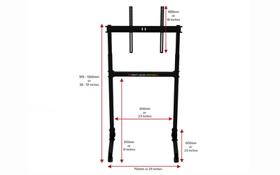 The Next Level Racing Free Standing Monitor Stand with VESA mount, adjustable height, and lockable wheels for racing simulator setups.