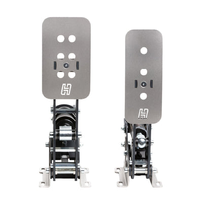 Heusinkveld Sprint pedals showcasing adjustable design and SmartControl software for sim racing enthusiasts.
