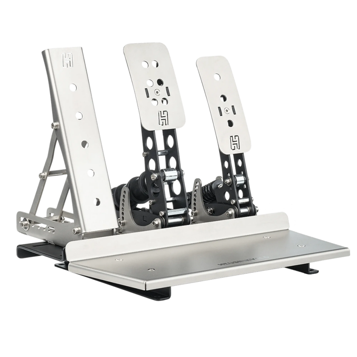 Heusinkveld Rest Pedal with adjustable footplat and double supports for comfort, preventing accidental presses in a racing simulator setup.