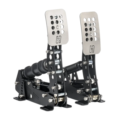 Heusinkveld Sim Pedals Ultimate+ with adjustable pedal geometry and hydraulic damping for realistic FIA Formula racing simulation.