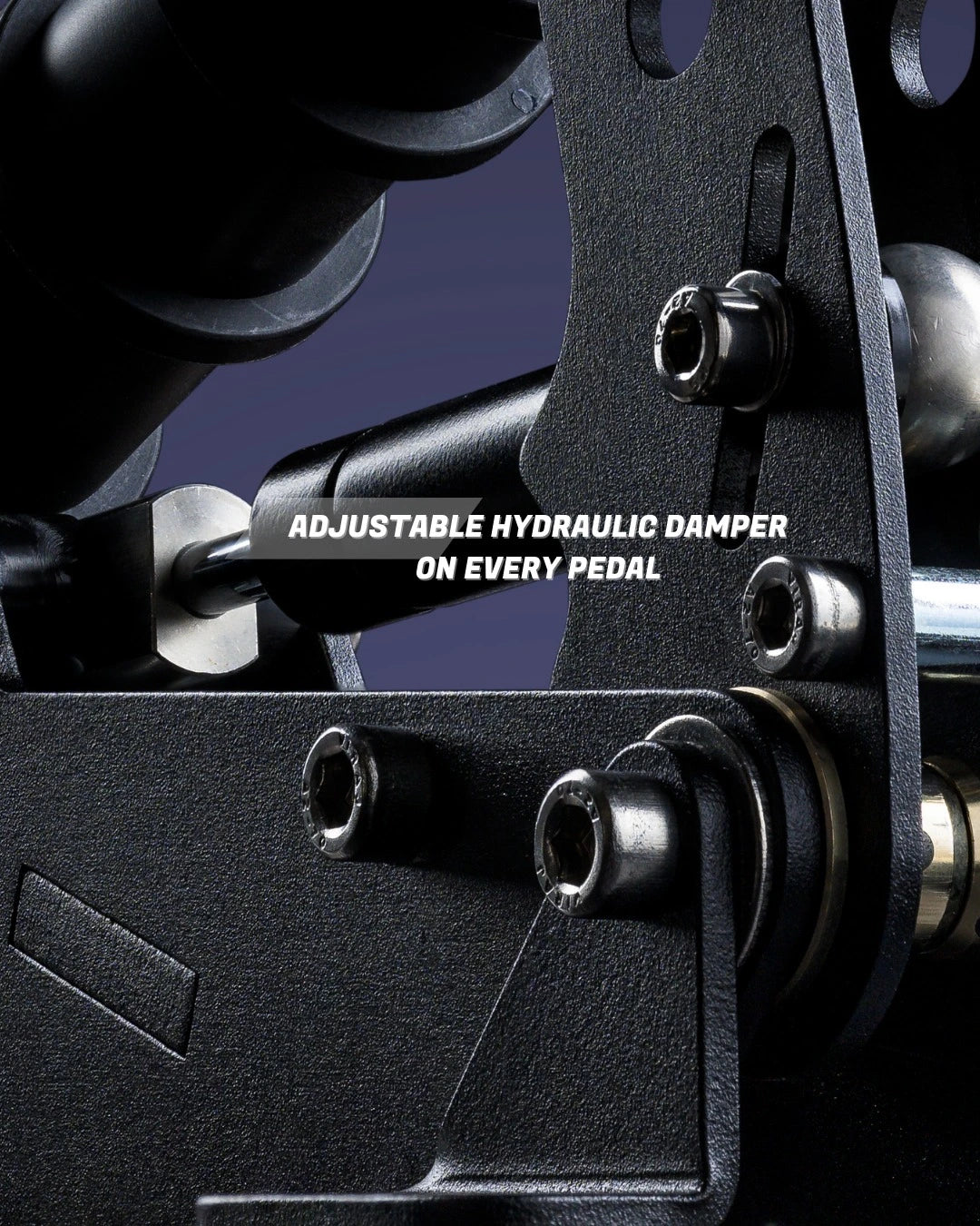 Close-up view of an adjustable hydraulic damper mechanism on a pedal assembly, emphasizing precision engineering.